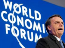Jair Bolsonaro, President of Brazil, addresses the annual meeting of the World Economic Forum in Davos, Switzerland, Tuesday, Jan. 22, 2019. (AP Photo/Markus Schreiber)