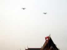 Drones spraying water in Bangkok to improve air quality